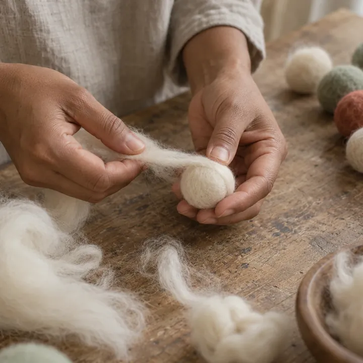 AI illustration of hands wrapping loose wool around a small ball